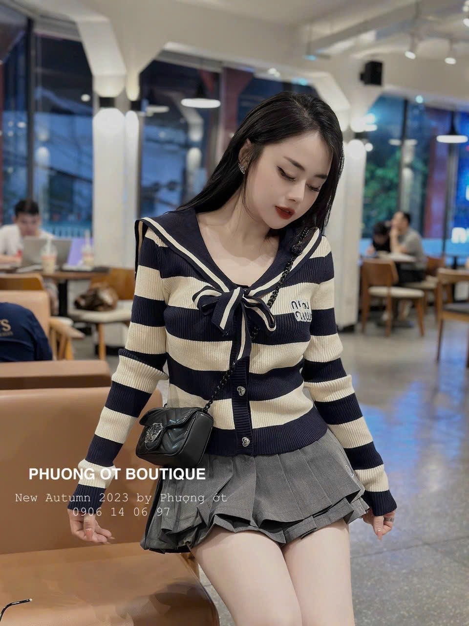 Áo len Miu cổ nơ QC
