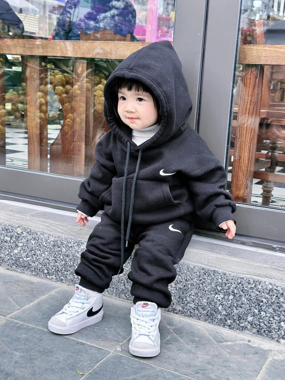 Bộ nỉ nike hoodie 2 màu cho bé