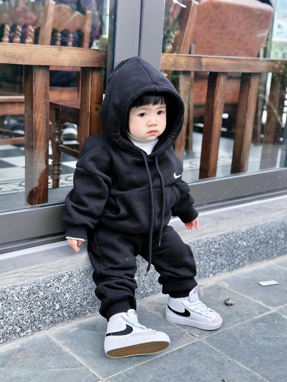 Bộ nỉ nike hoodie 2 màu cho bé