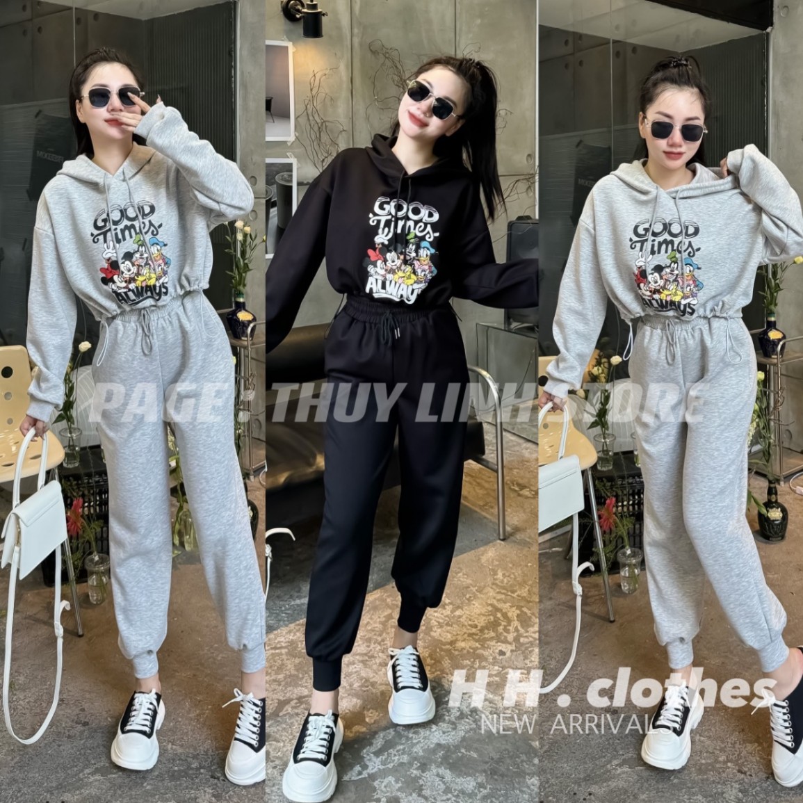 Bộ Hoodie Mũ Đen Ghi Chữ Good