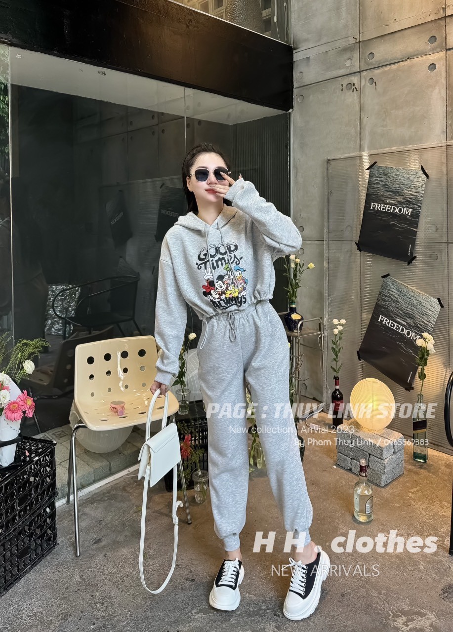 Bộ Hoodie Mũ Đen Ghi Chữ Good