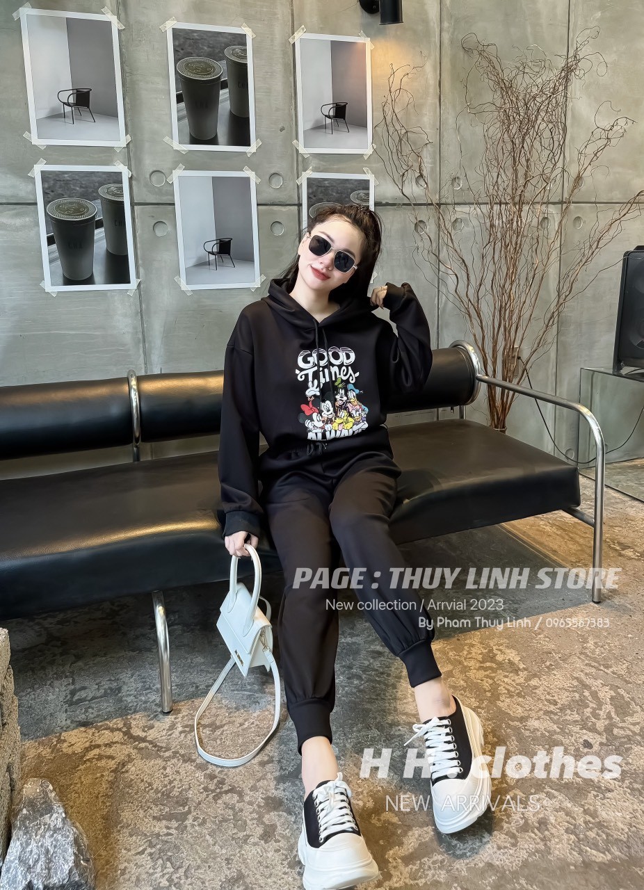 Bộ Hoodie Mũ Đen Ghi Chữ Good