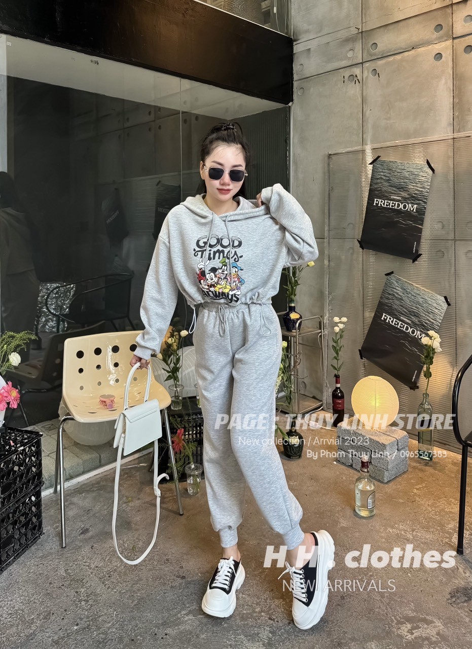 Bộ Hoodie Mũ Đen Ghi Chữ Good