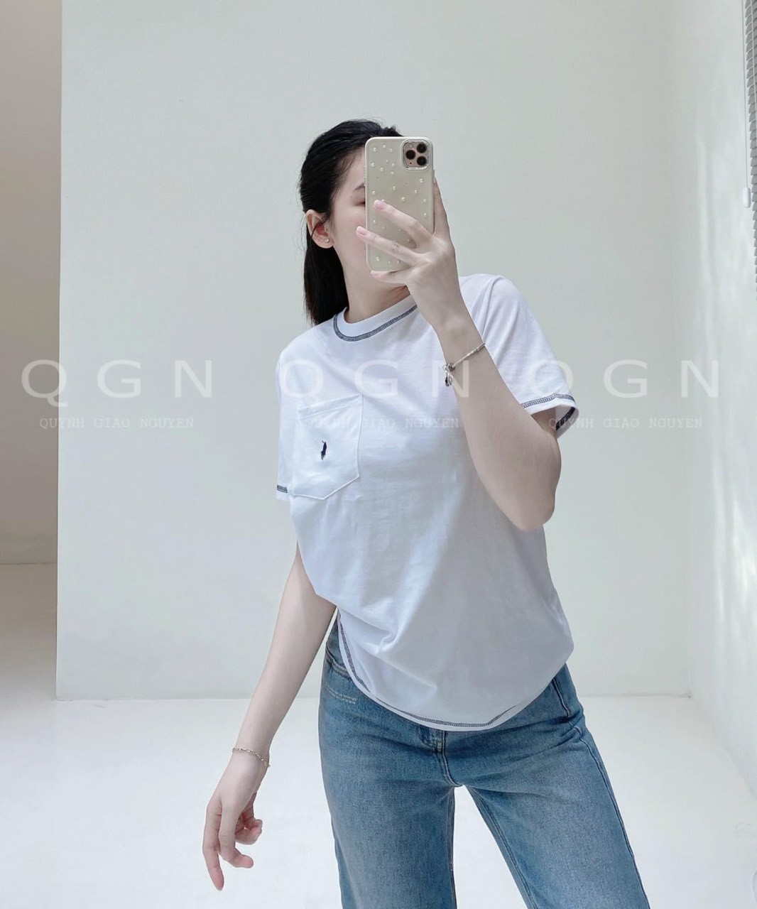 Sét 3 Áo Phông Xanh Trắng Kẻ Thêu Ngựa