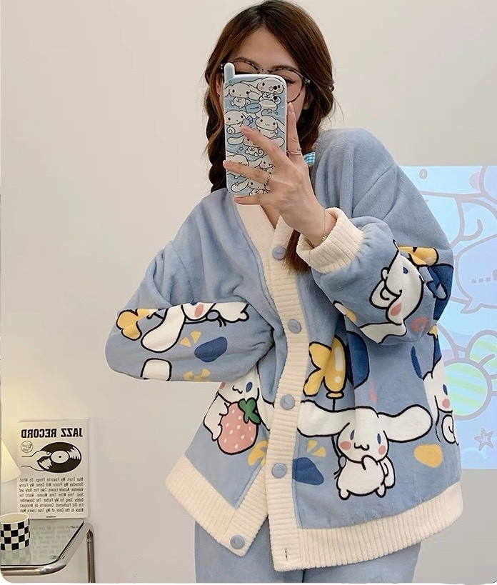 Bộ Ngủ Vải Lông Cừu San Hô Họa Tiết HH