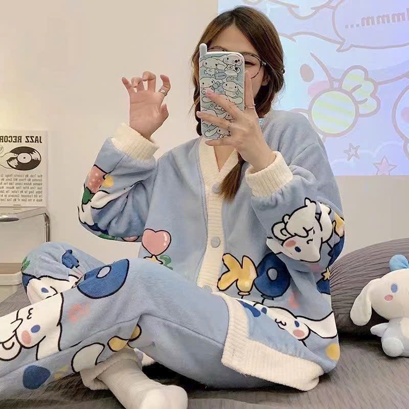 Bộ Ngủ Vải Lông Cừu San Hô Họa Tiết HH