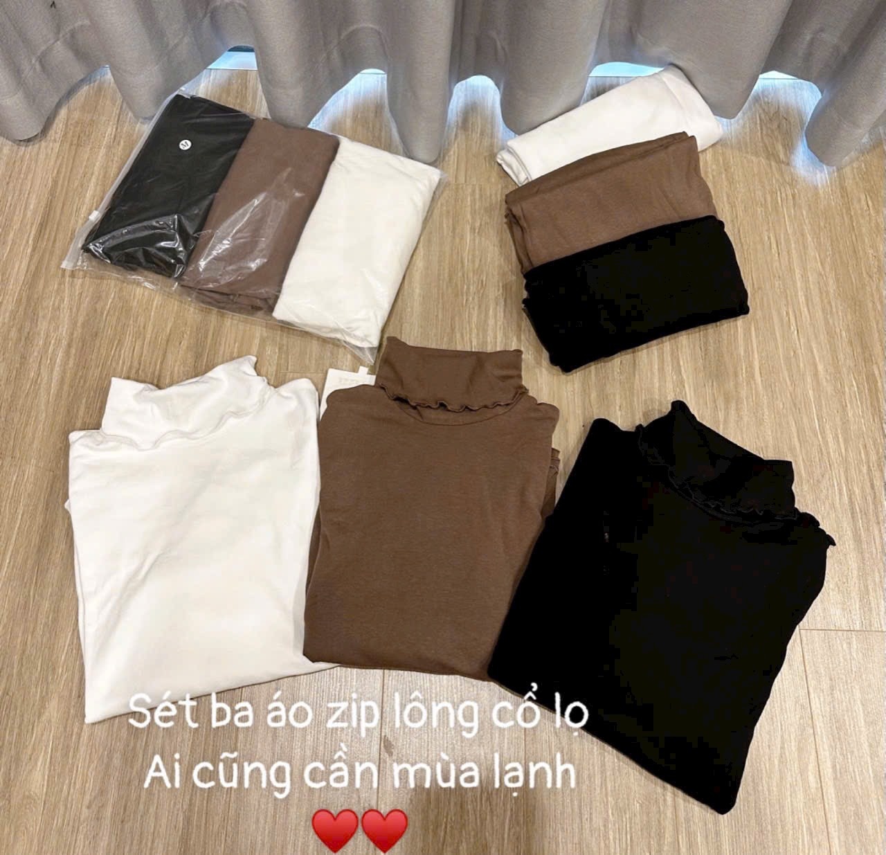Sét 3 Áo Zip Lông Nữ Cổ Lọ
