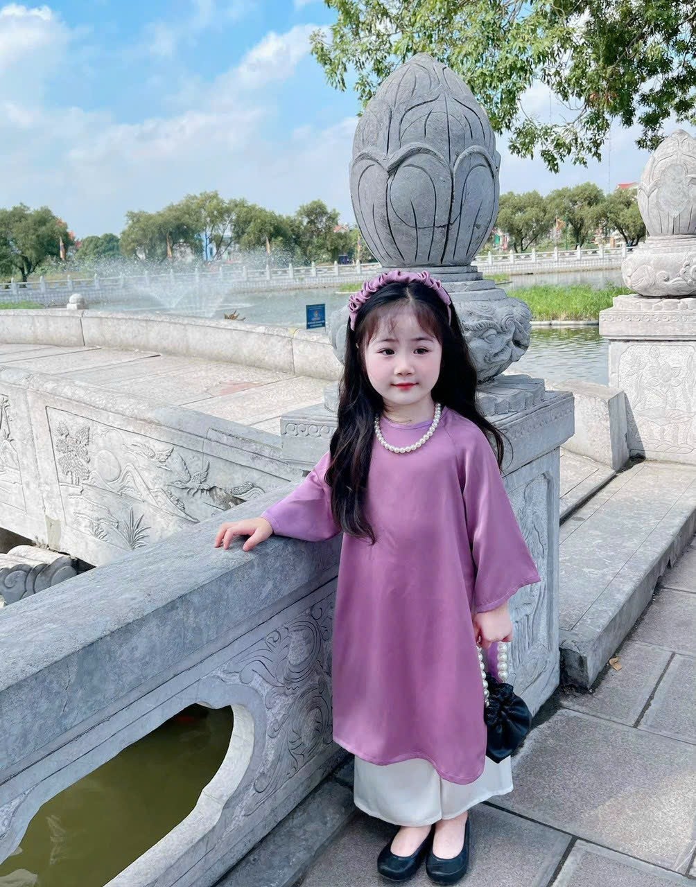 Sét Áo Dài Tím 4 Chi Tiết Cho Bé