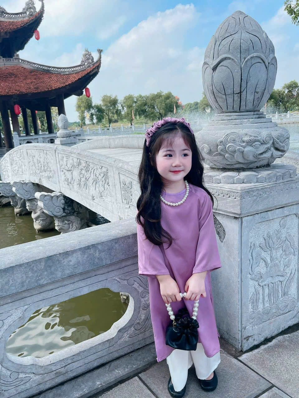 Sét Áo Dài Tím 4 Chi Tiết Cho Bé