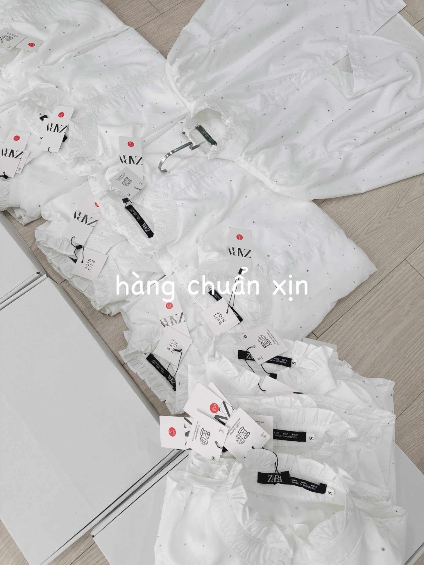 Áo Sơ Mi Zara Cổ Bèo Đính Đá Xuất Dư