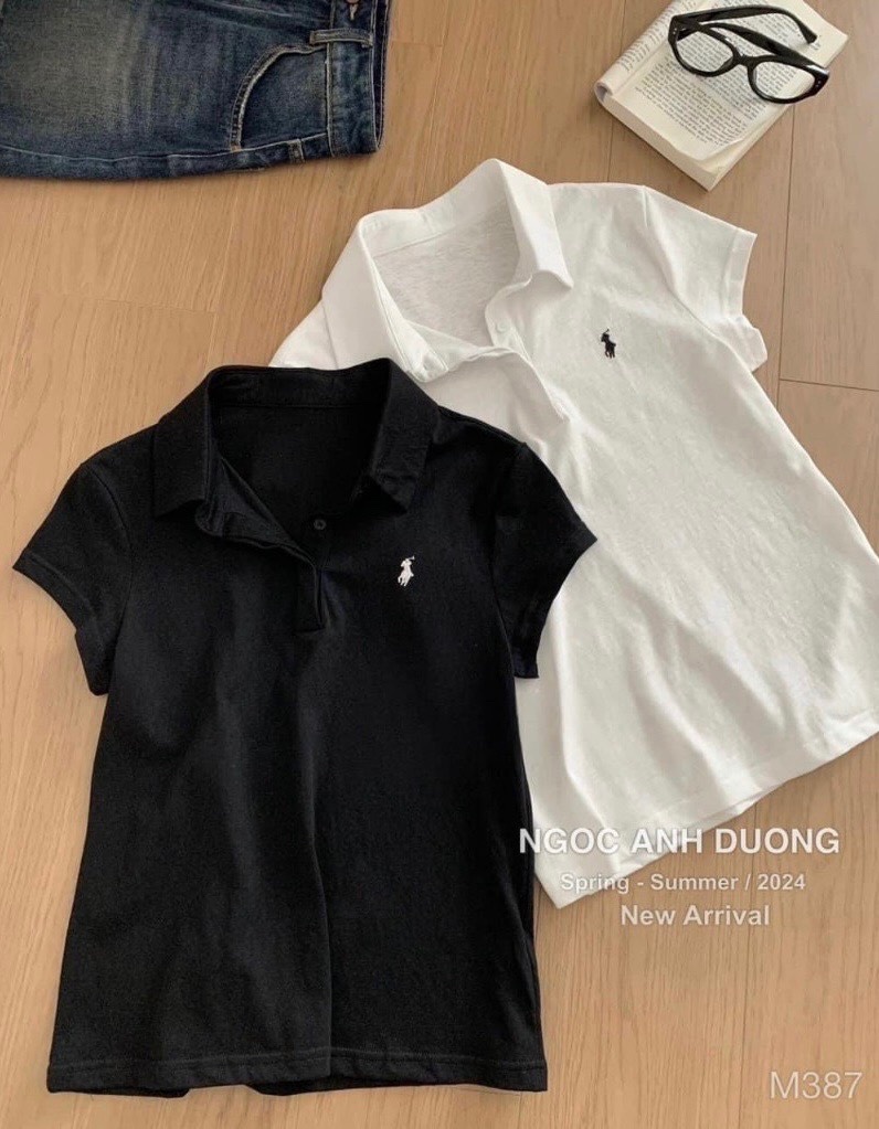 Set 2 Áo Polo Đen Trắng Thêu Ngựa