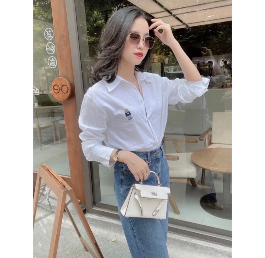 Sơ Mi Dài Tay Thêu Gấu 2 Màu