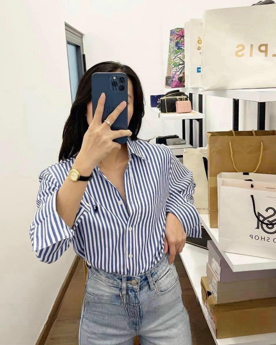 Áo Sơ Mi Kẻ Xanh Thêu Kỵ Sỹ