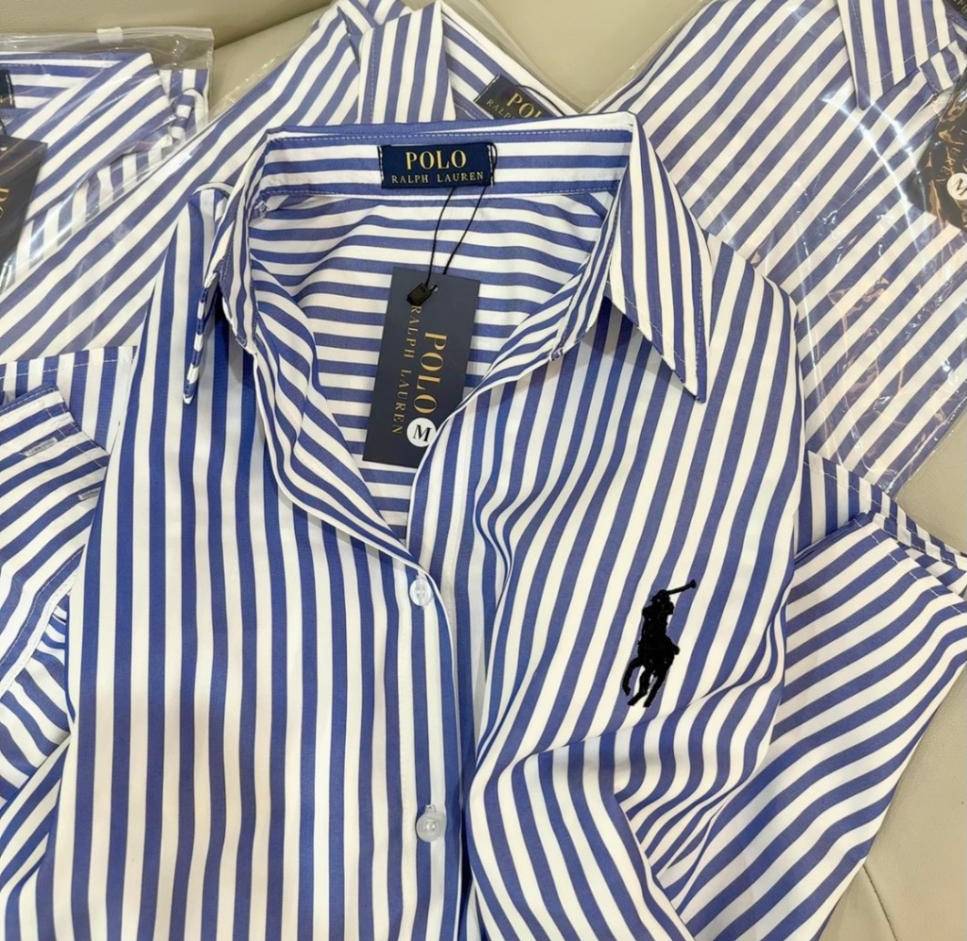 Áo Sơ Mi Kẻ Xanh Thêu Kỵ Sỹ
