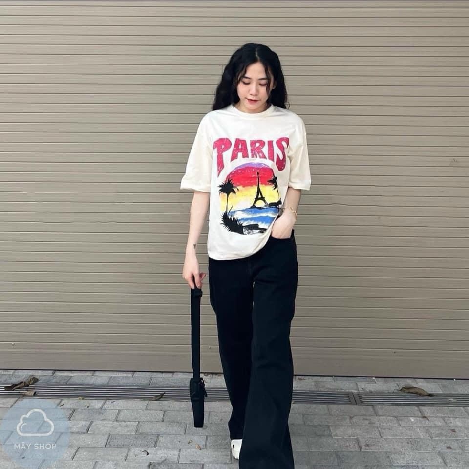 Quần Jeans Đen Suông Túi In LA