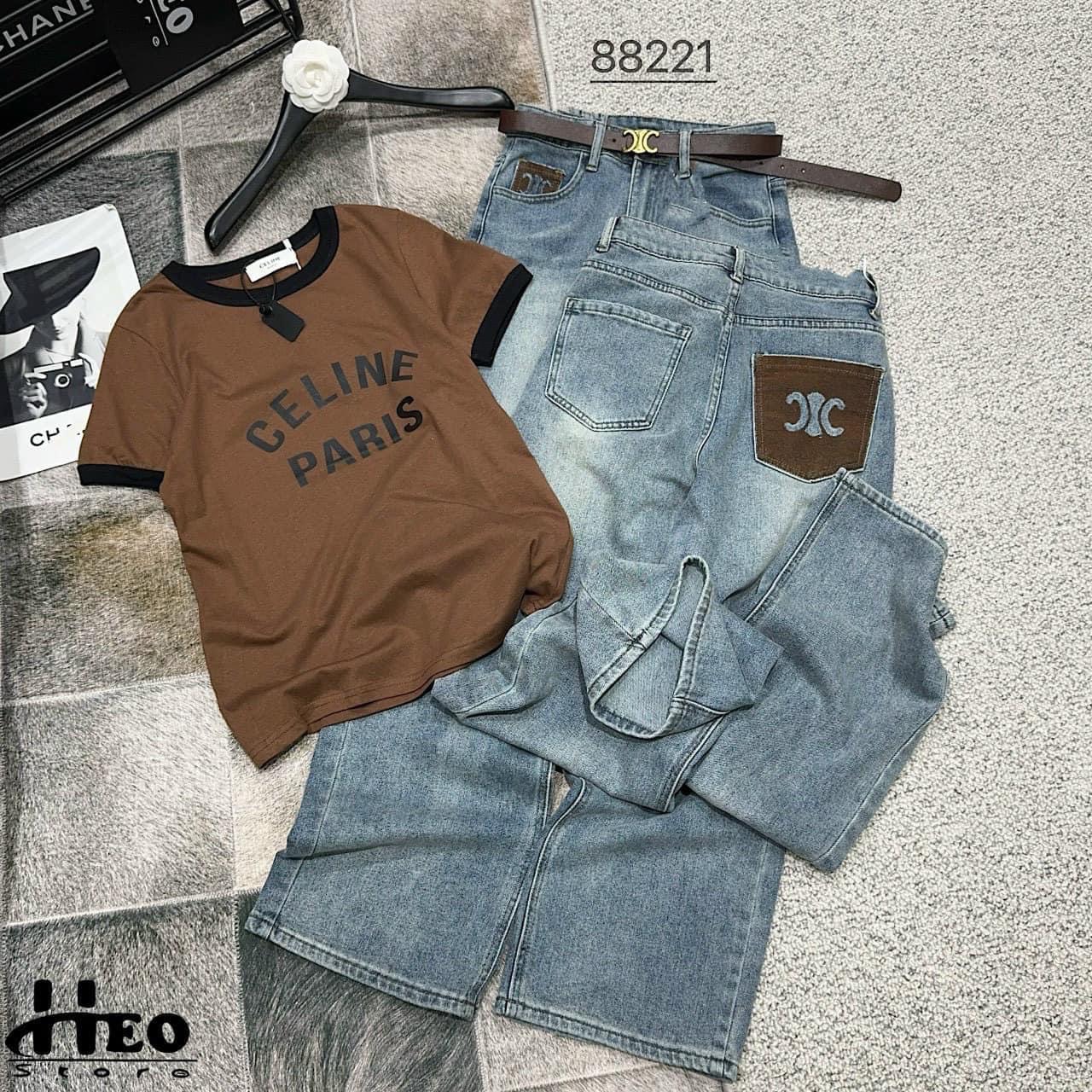 Quần Jeans Suông Túi Nâu Thêu