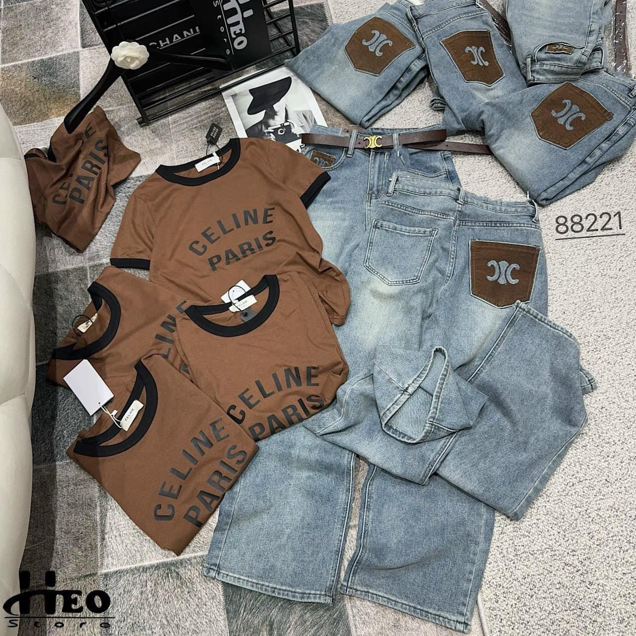 Quần Jeans Suông Túi Nâu Thêu