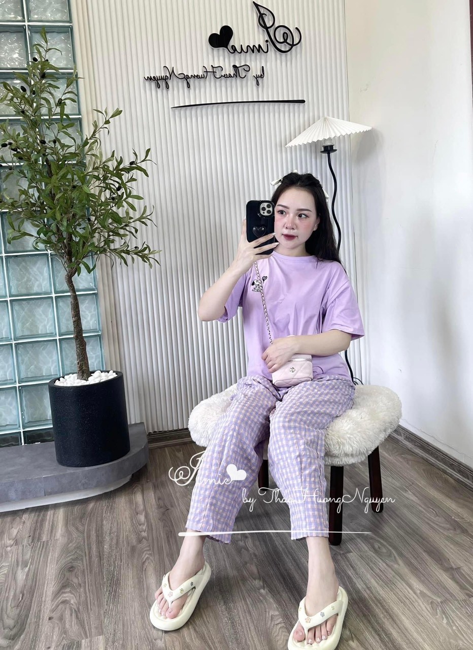 Bộ Quần Kẻ Thêu Whoau 4 Màu