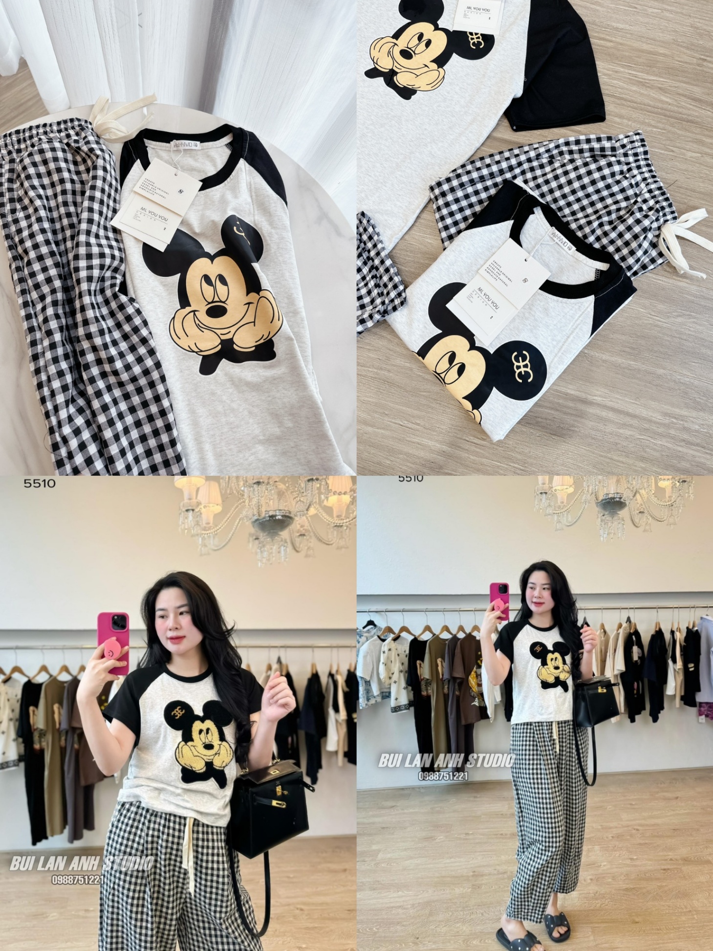 Bộ MK Quần Kẻ Phối Tay