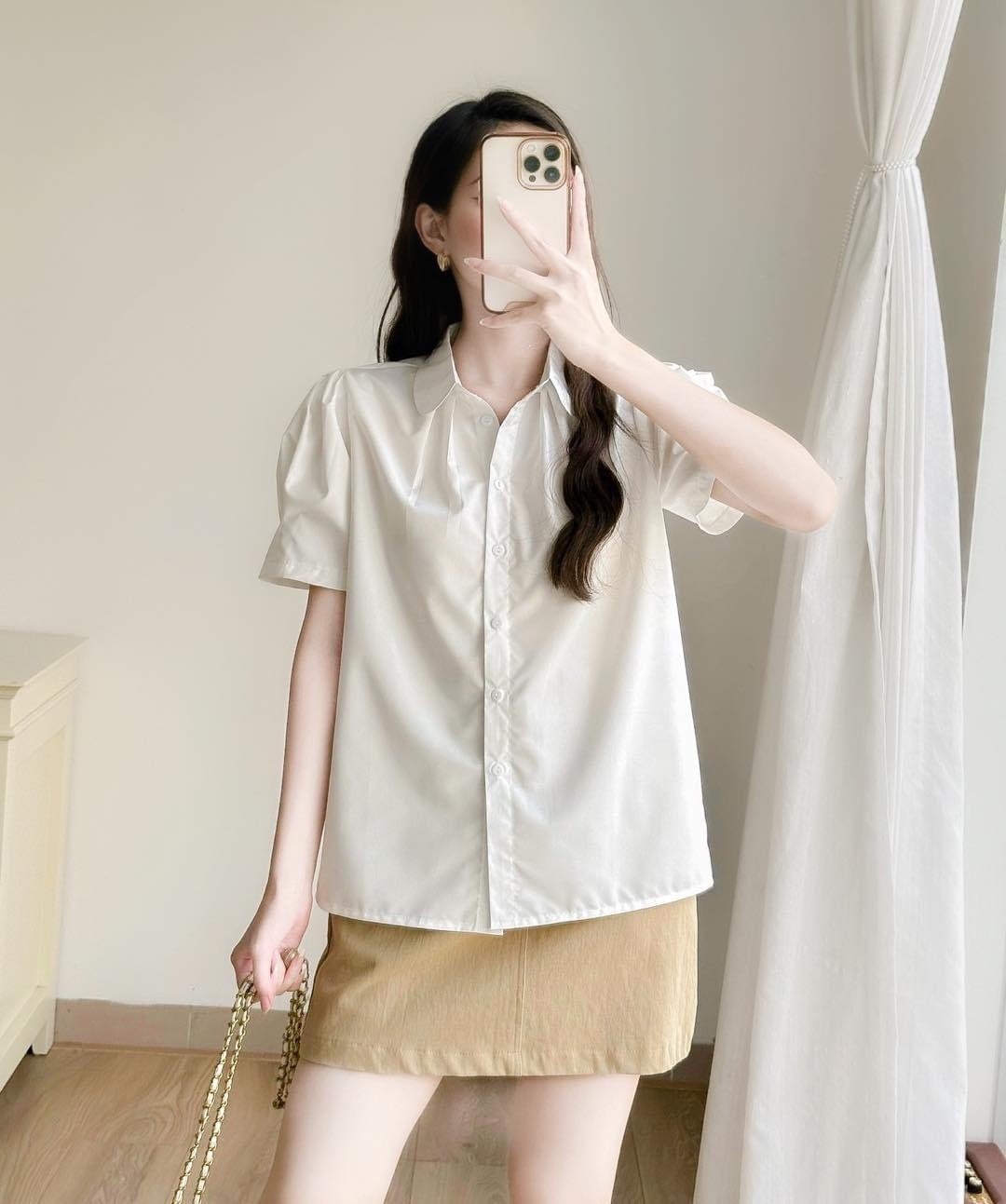 Áo SM GU Li Xếp Cổ Sen