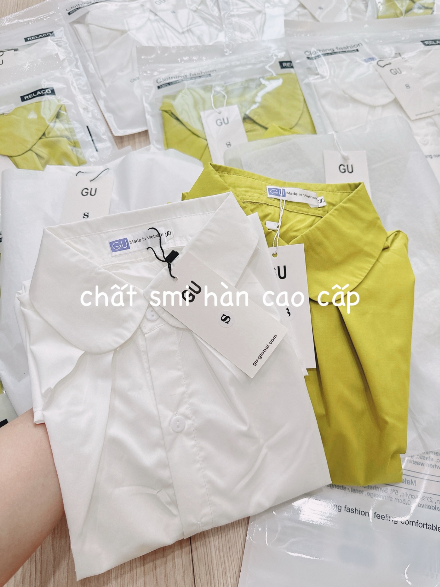 Áo SM GU Li Xếp Cổ Sen