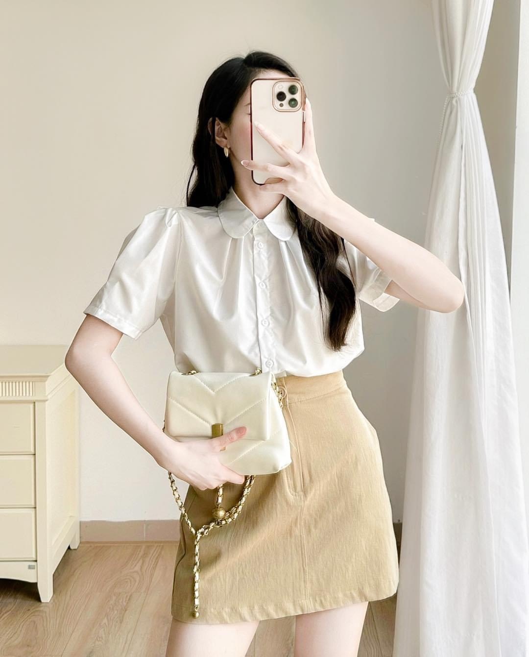Áo SM GU Li Xếp Cổ Sen