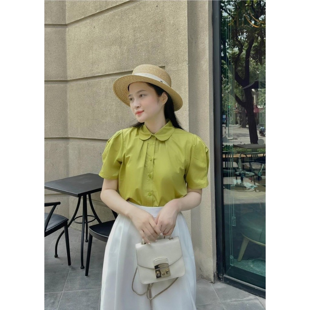 Áo SM GU Li Xếp Cổ Sen