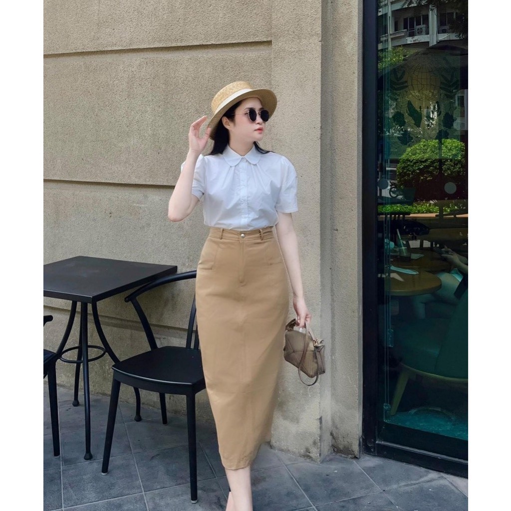 Áo SM GU Li Xếp Cổ Sen