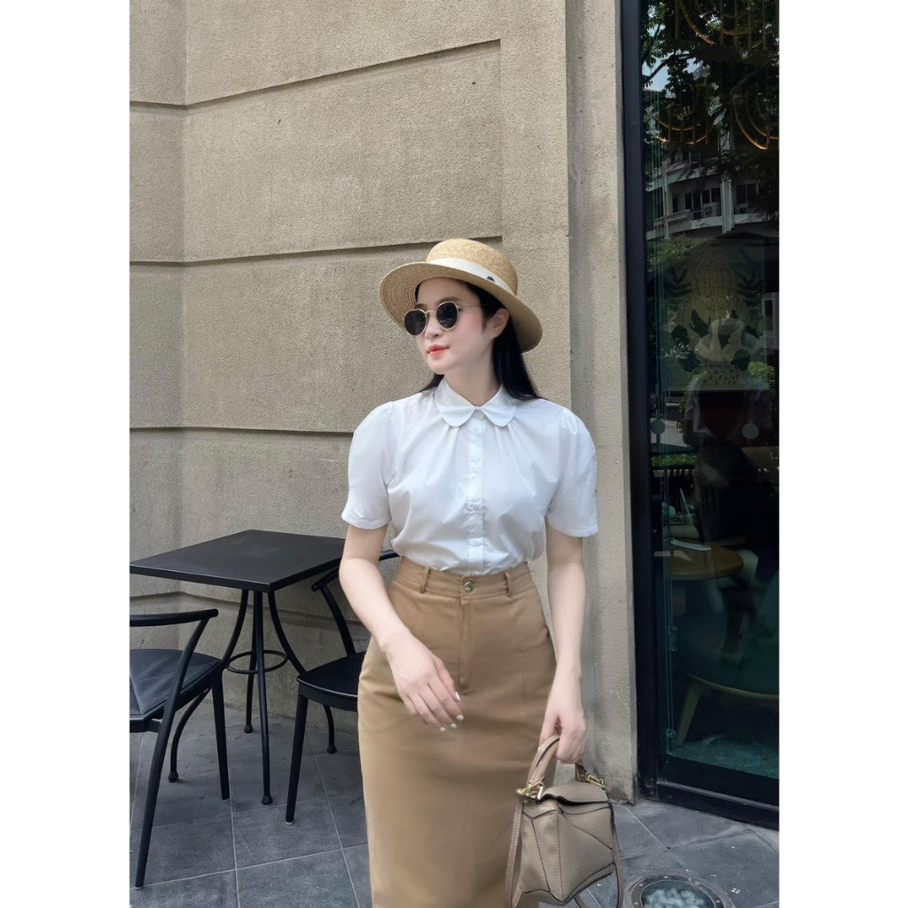 Áo SM GU Li Xếp Cổ Sen