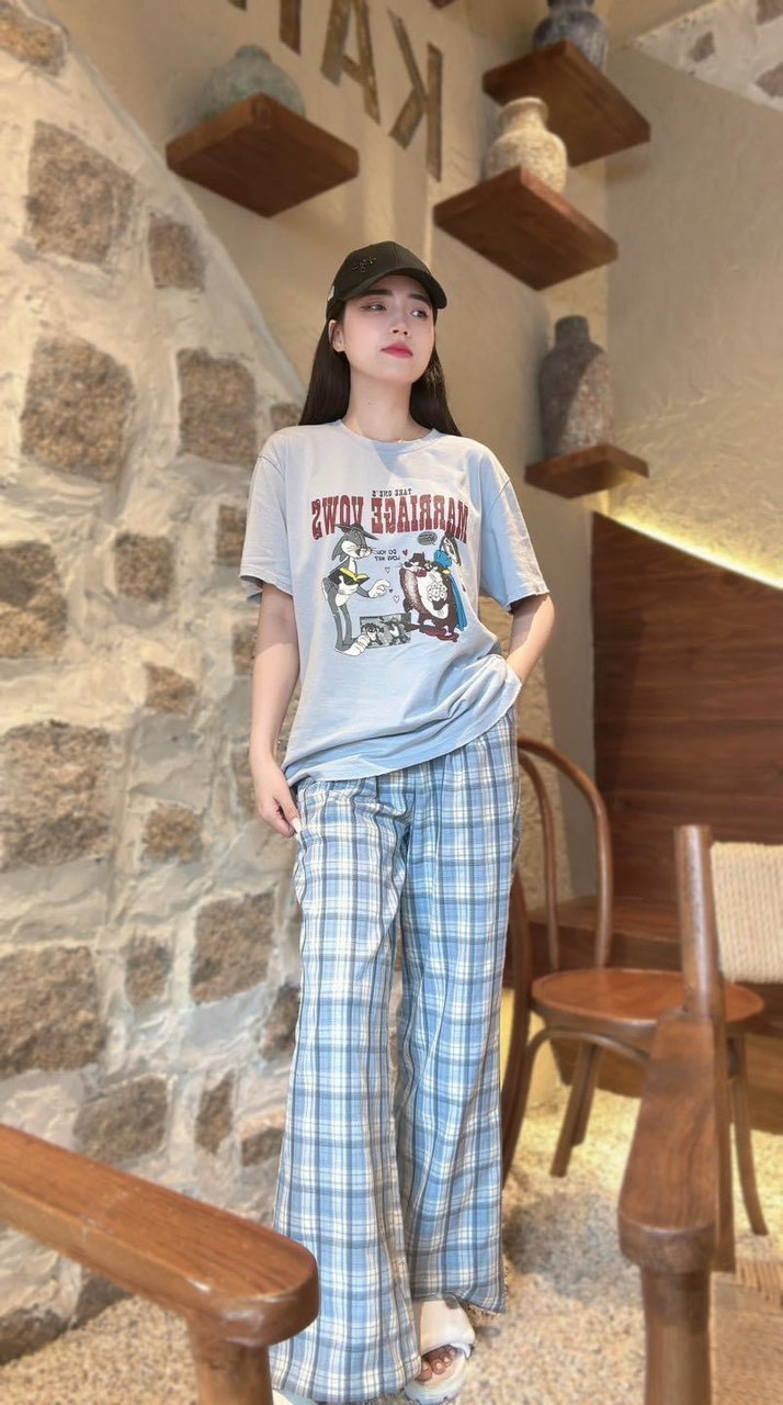 Bộ Quần Kẻ Xanh Áo Tom & Jerry