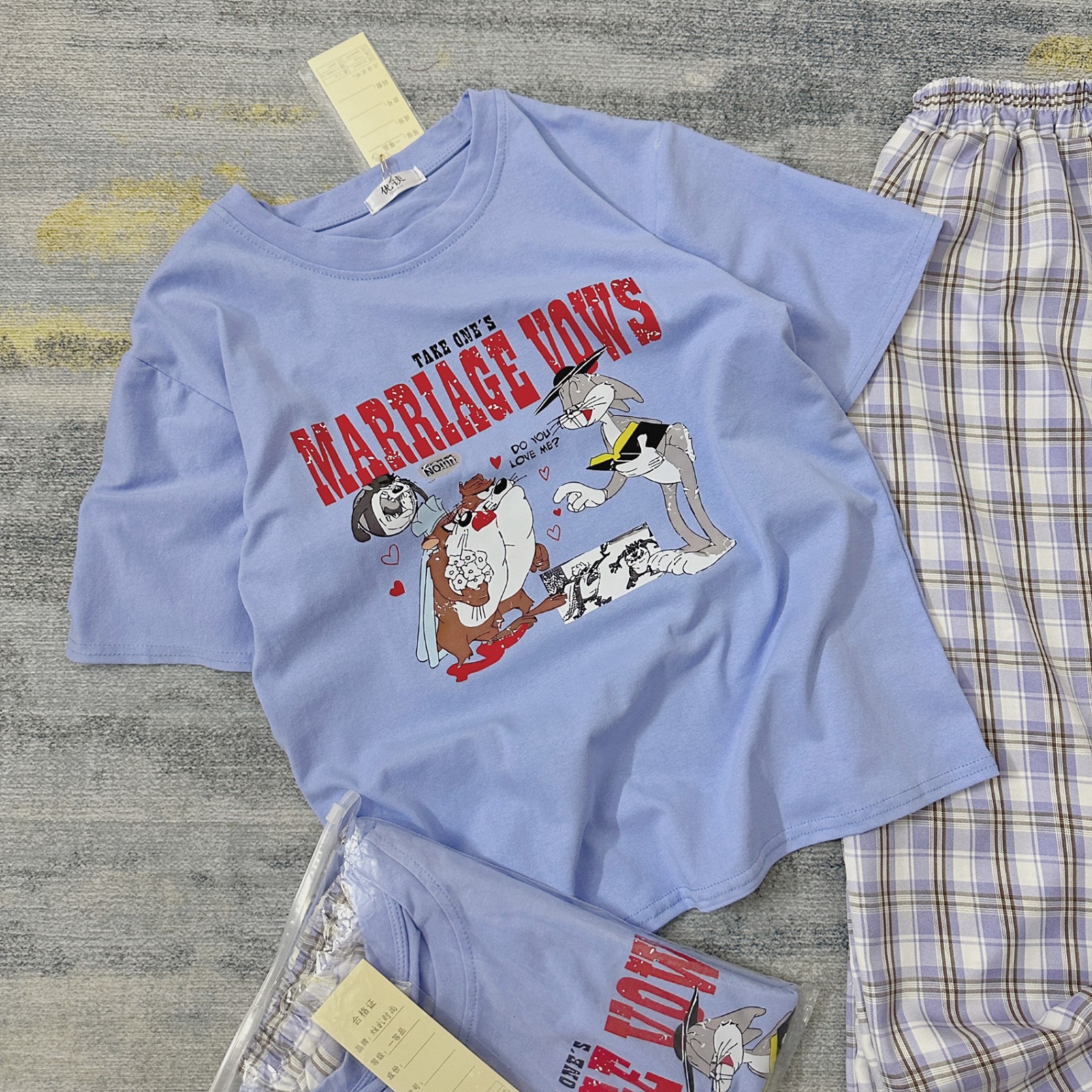 Bộ Quần Kẻ Xanh Áo Tom & Jerry