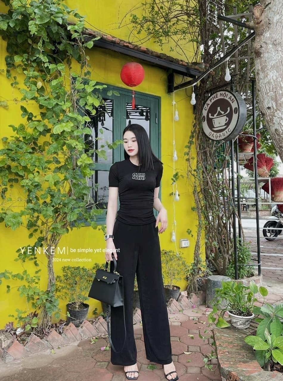 Bộ Vải Nhún KIm Sa Dúm Eo