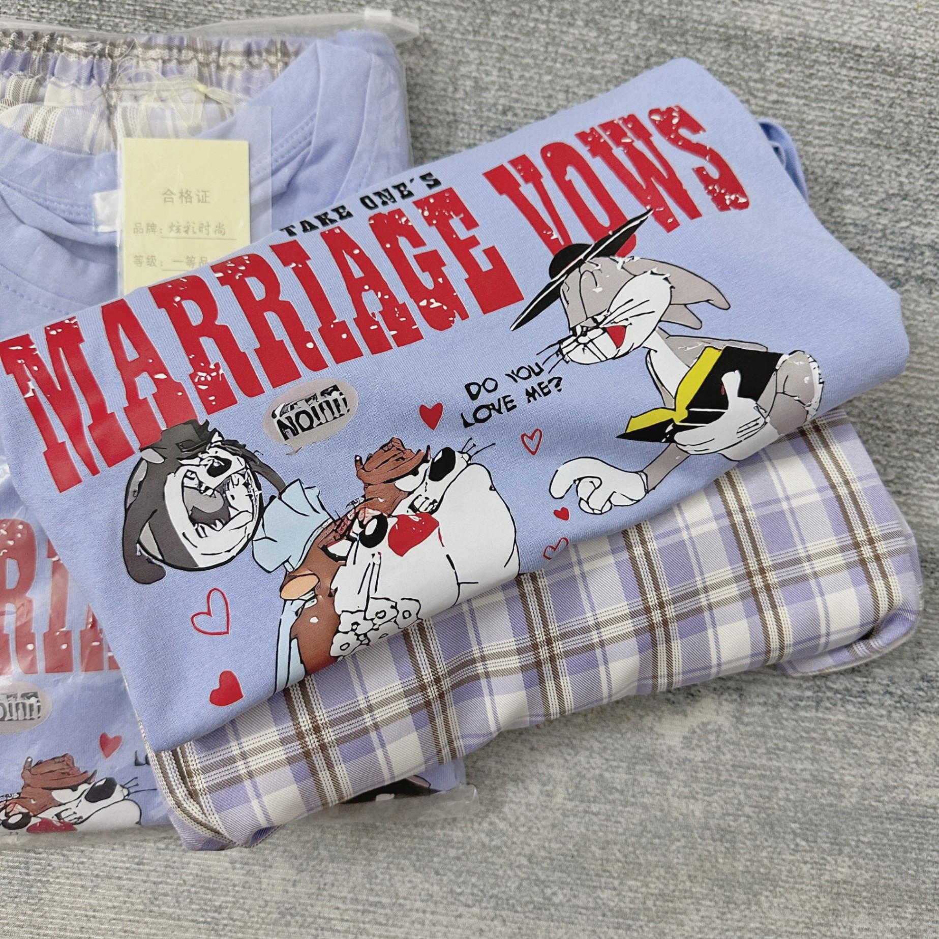 Bộ Quần Kẻ Xanh Áo Tom & Jerry