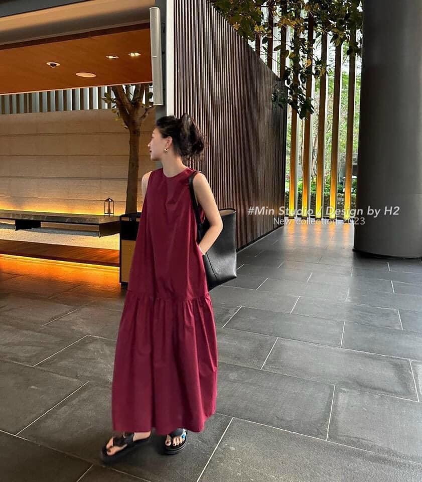 Váy Maxi Thô Đỏ Sát Nách