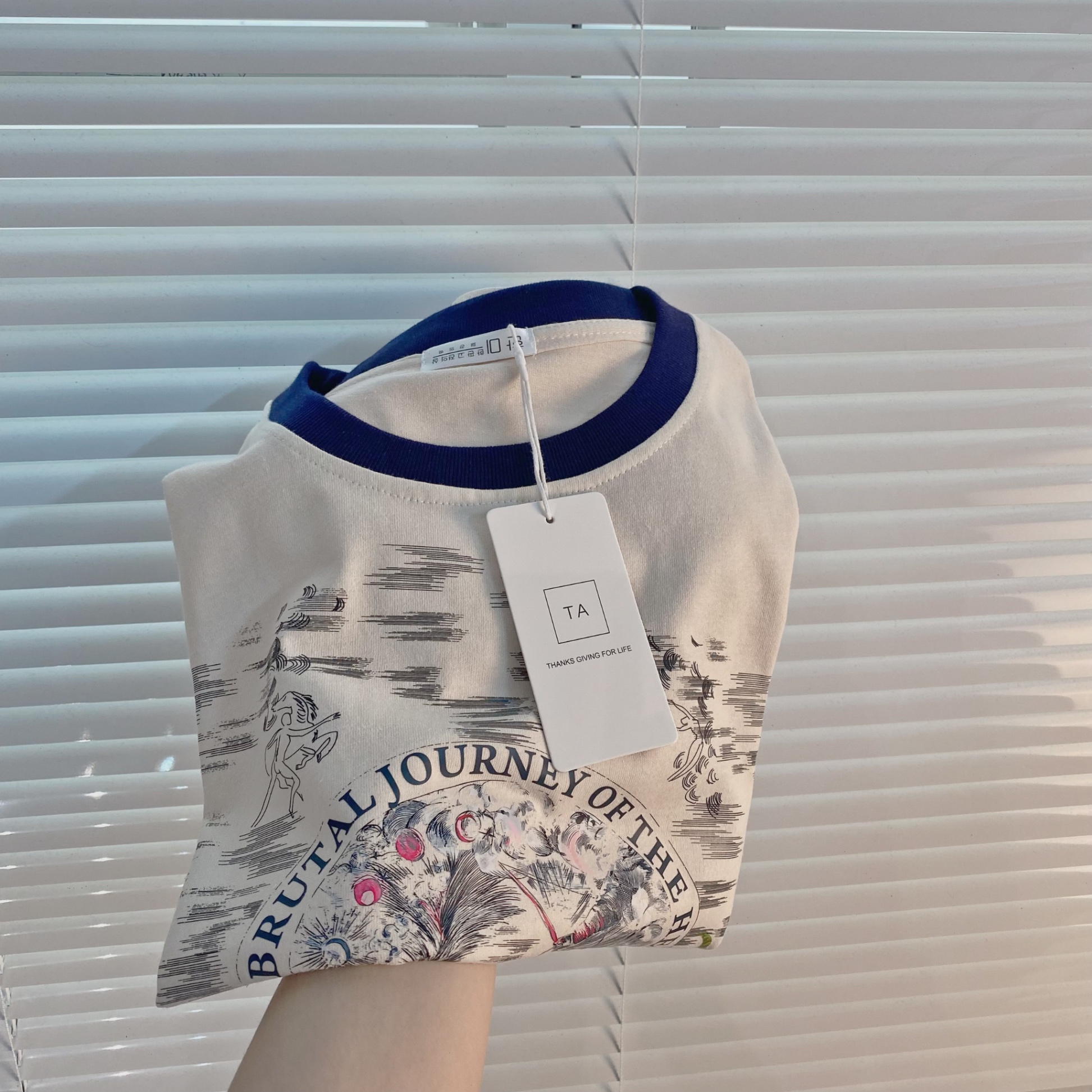 Áo phông be hoạ tiết Dior cổ than
