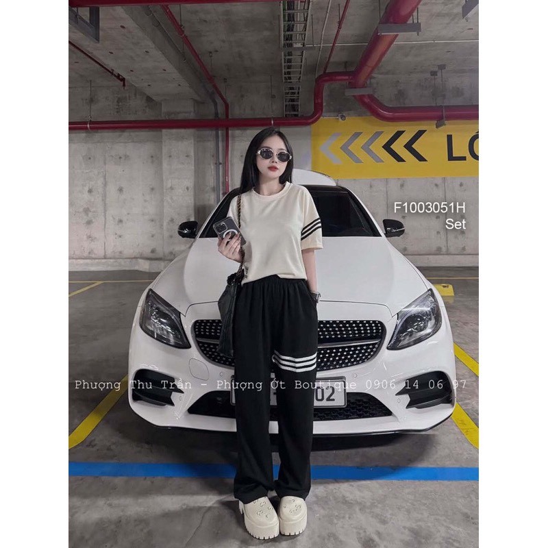 Bộ Das Quần Đen Sọc Áo Be