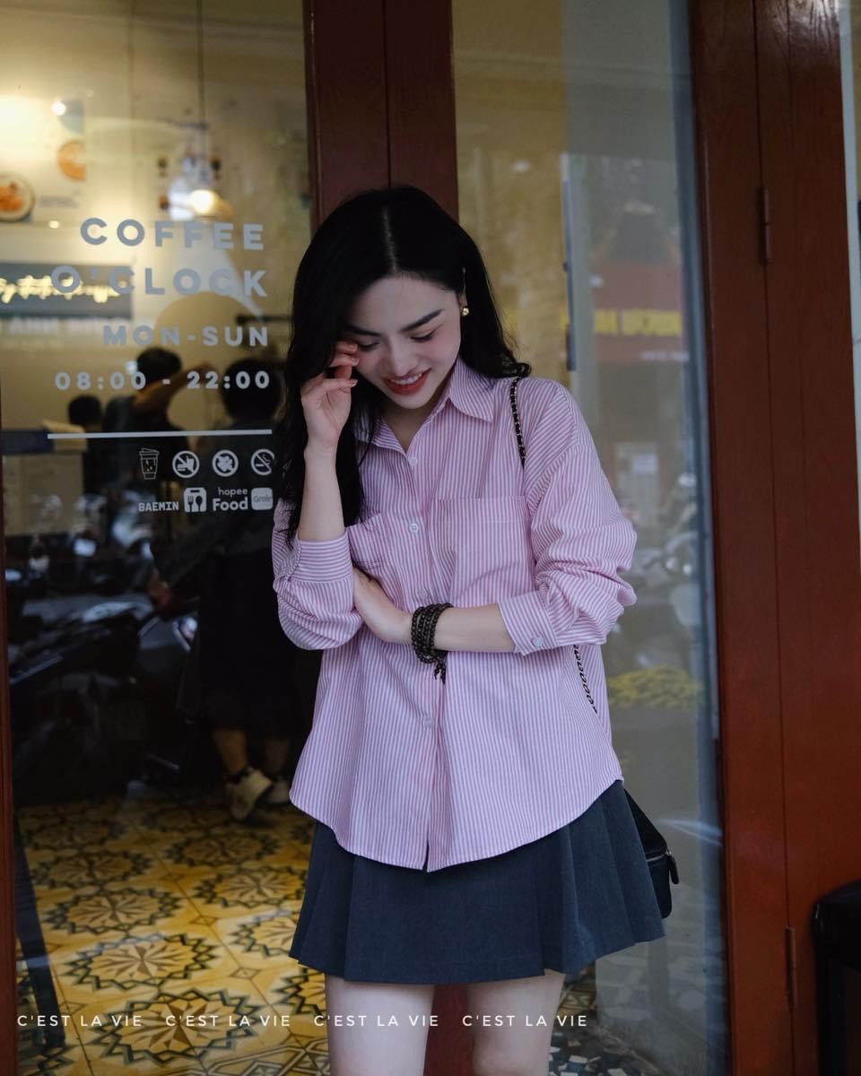 Áo Sơ Mi Zara Kẻ 2 Túi 2 Màu