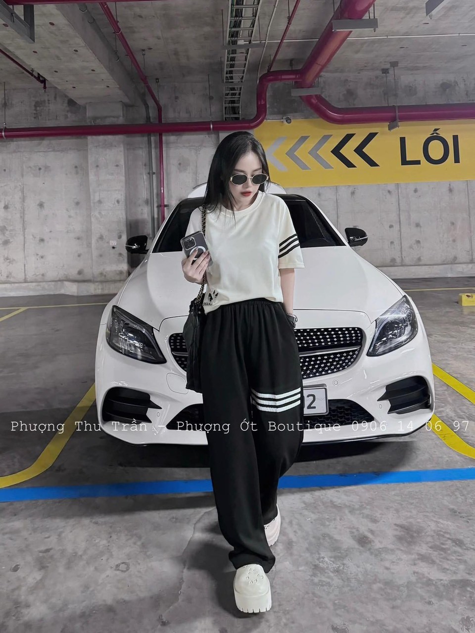 Bộ Das Quần Đen Sọc Áo Be