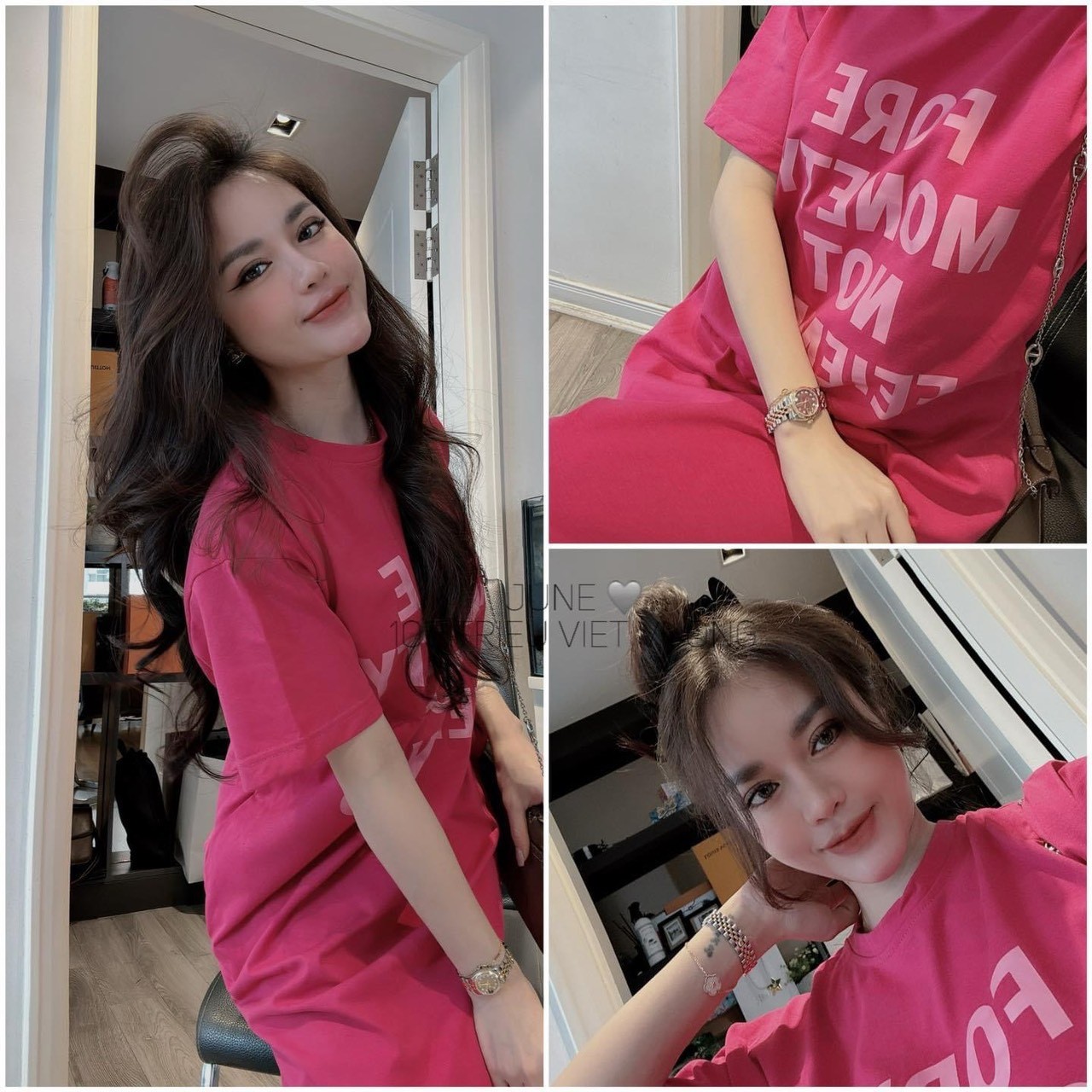 Váy Suông Hồng In Chữ