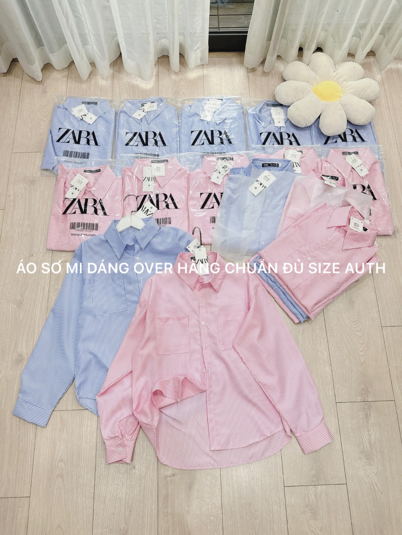 Áo Sơ Mi Zara Kẻ 2 Túi 2 Màu