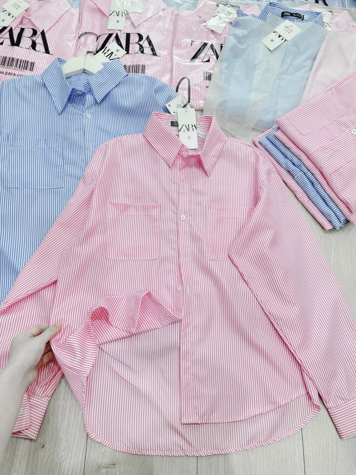 Áo Sơ Mi Zara Kẻ 2 Túi 2 Màu