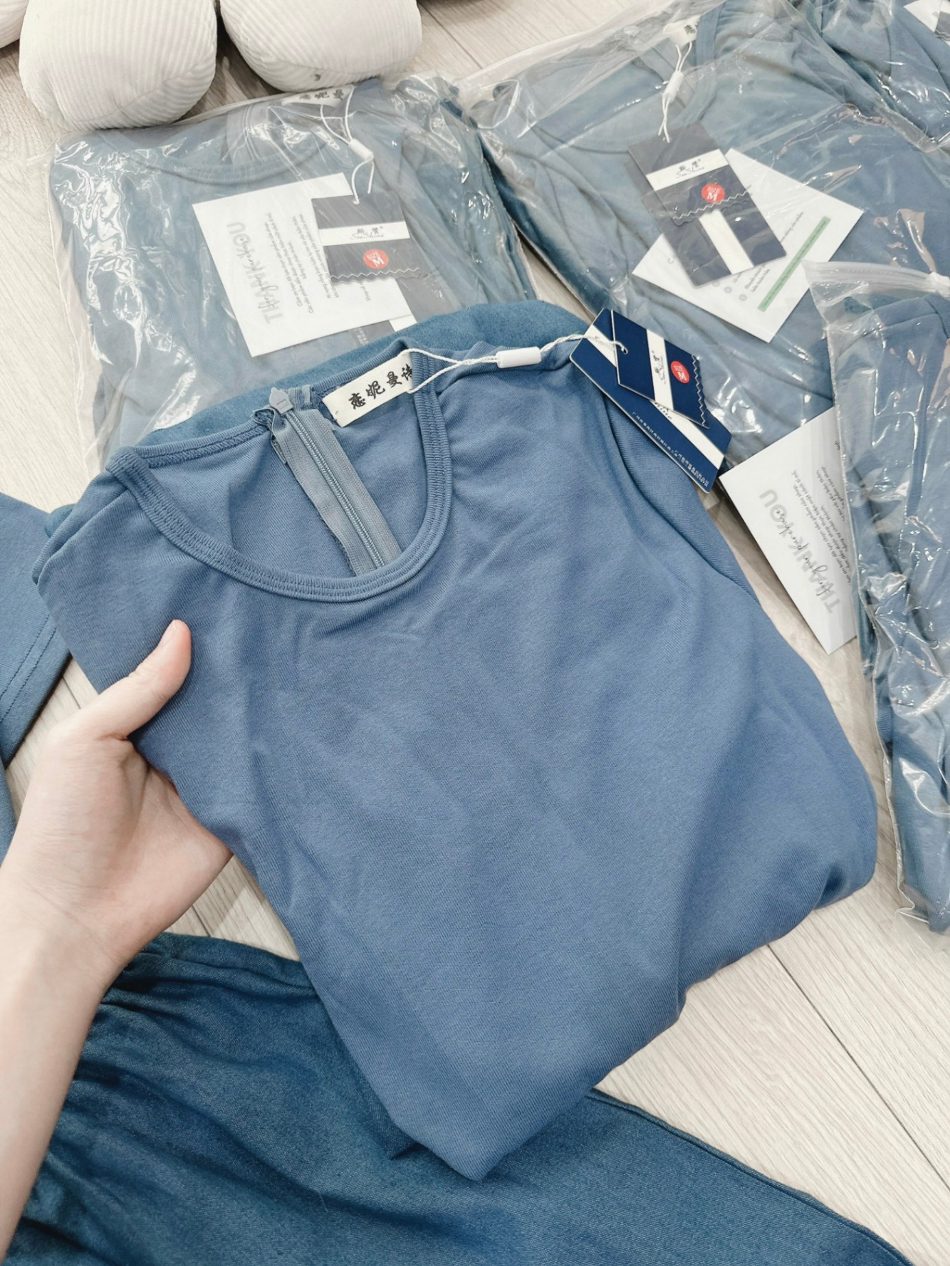 Váy Díp Xanh Phối Jeans Giấy