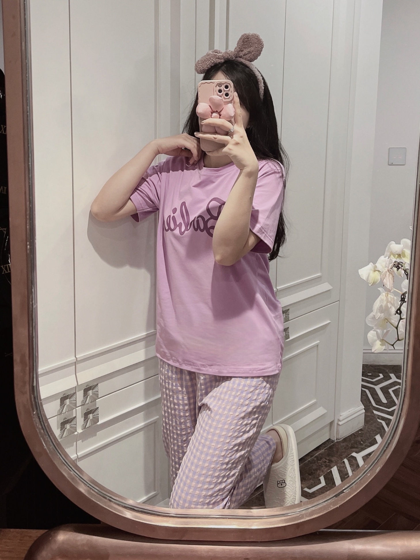 Bộ Quần Kẻ Tím Áo Phông Barbie