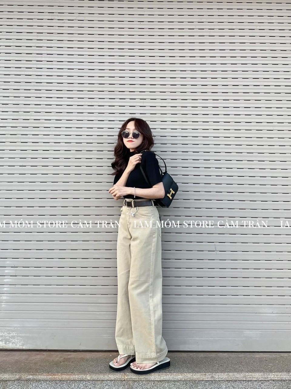 Quần Jeans Suông Be