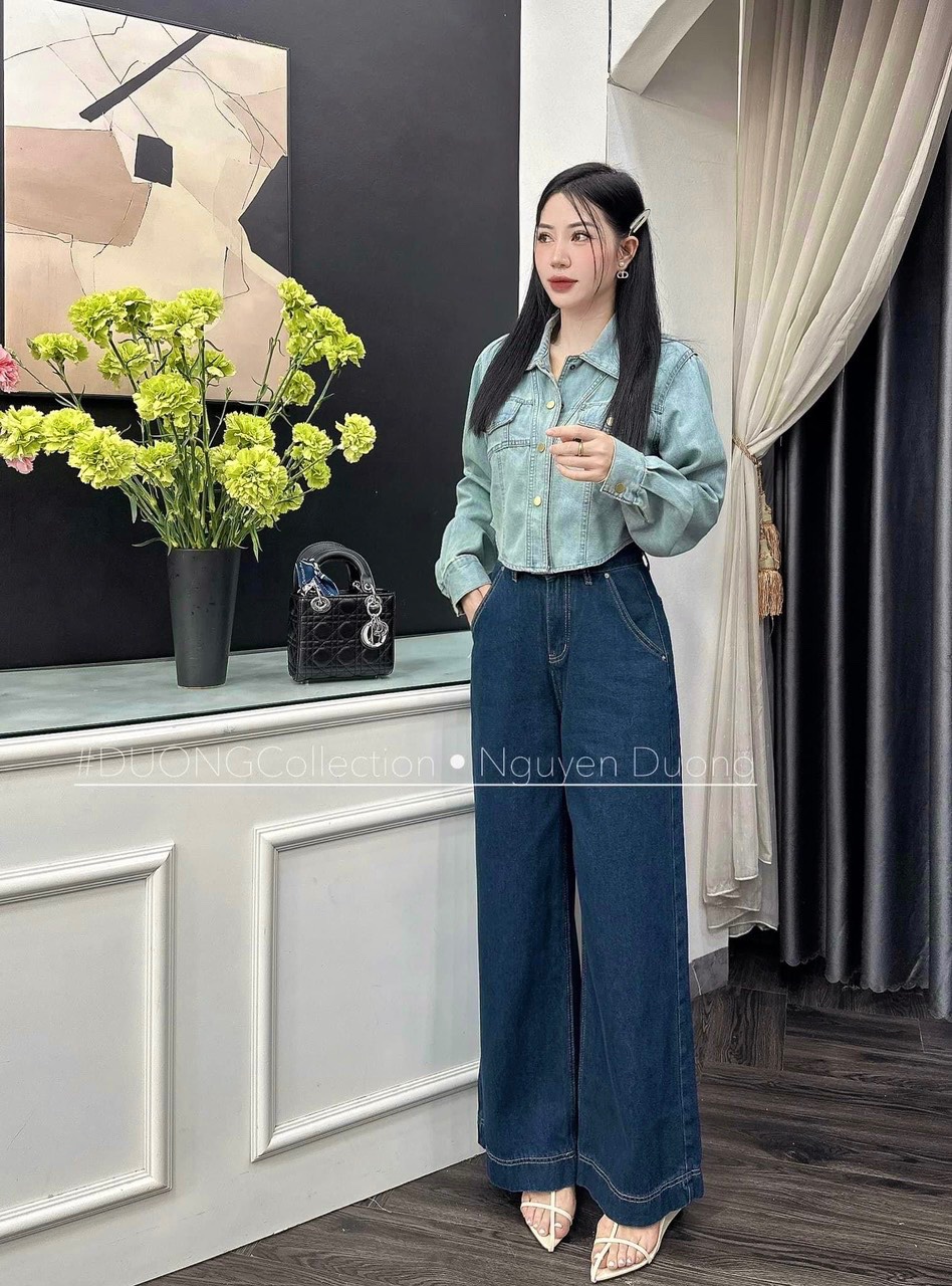 Quần Bò Suông Xanh Đậm Viền Chỉ