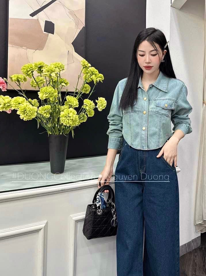 Quần Bò Suông Xanh Đậm Viền Chỉ