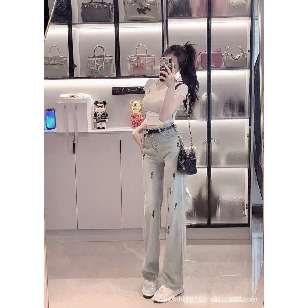 Quần Jeans Suông Thêu YSL