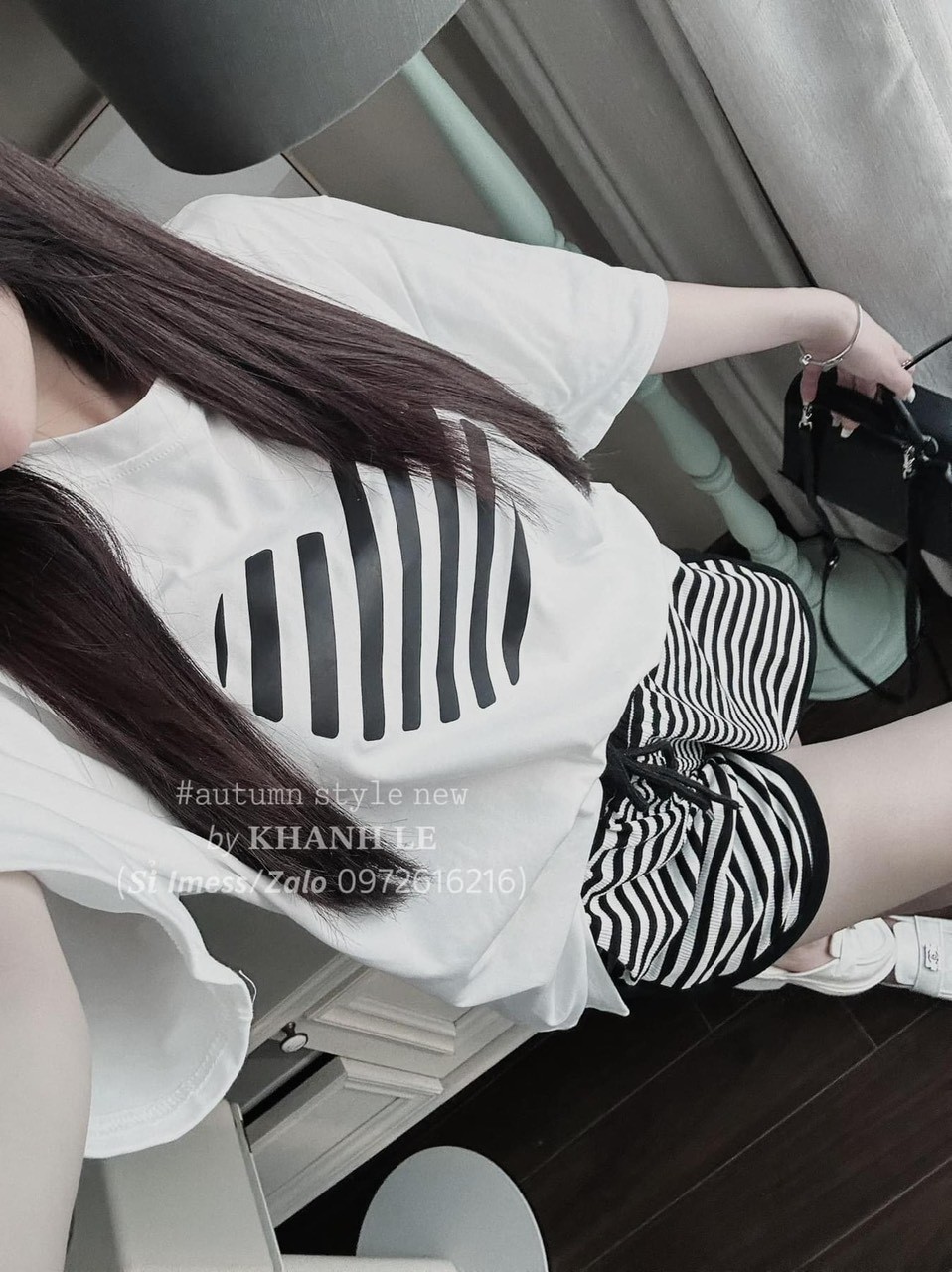 Bộ Cộc Quần Kẻ Áo Phông Trái Tim