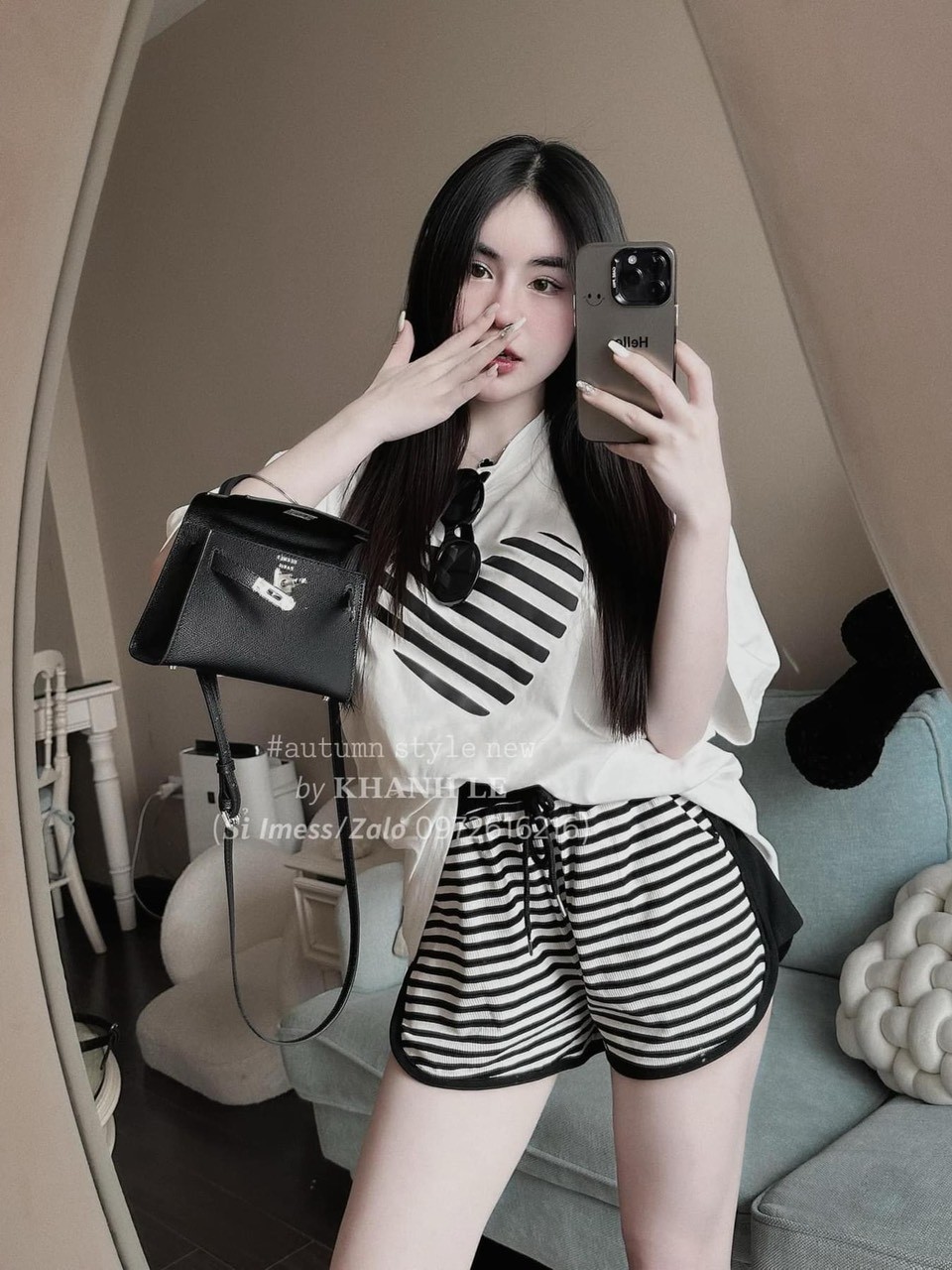 Bộ Cộc Quần Kẻ Áo Phông Trái Tim