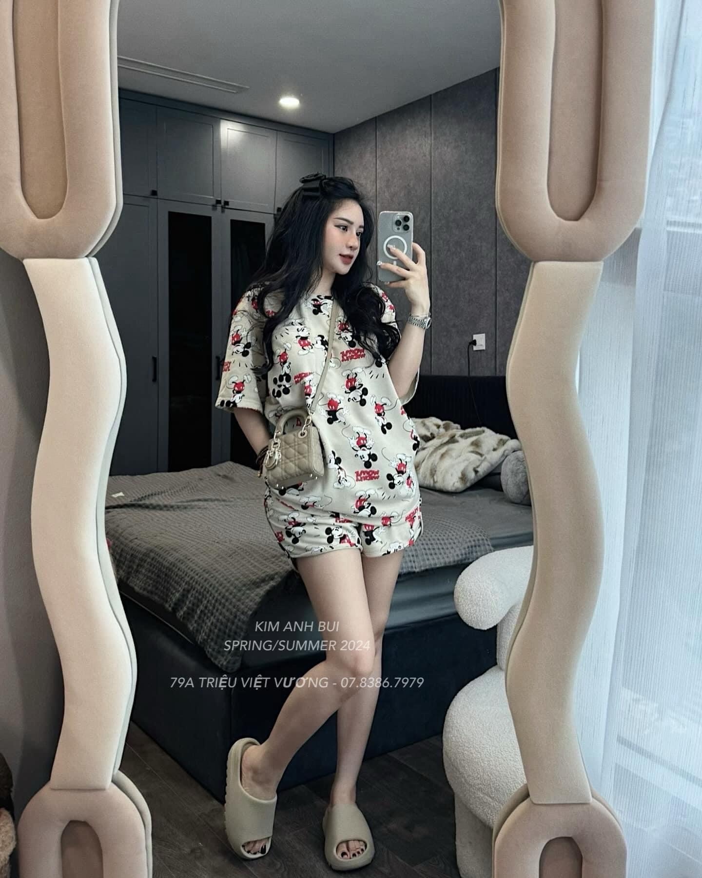 Bộ Cộc Nâu Be Trần Mickey